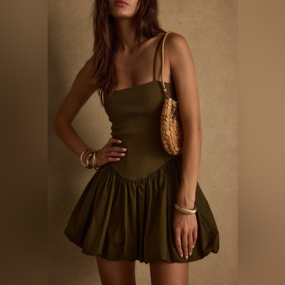 12th Tribe Eternal Olive Bubble Hem Mini Dress